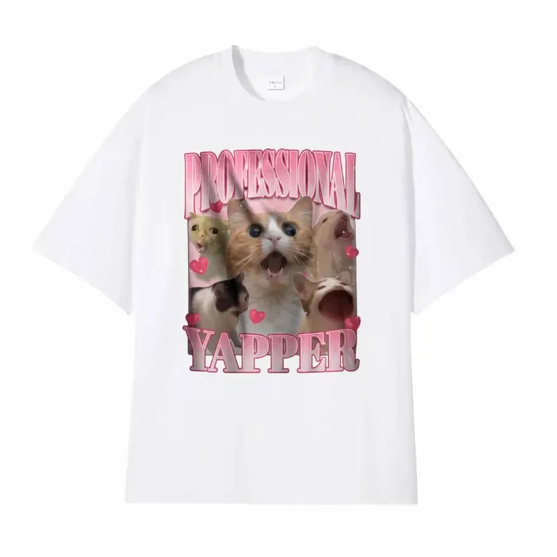 Professional Yapper Funny Retro Cat Meme Tshirts Men Women Fashion Kawaii Tops T Shirt Casual Trending Street Oversized T-shirts