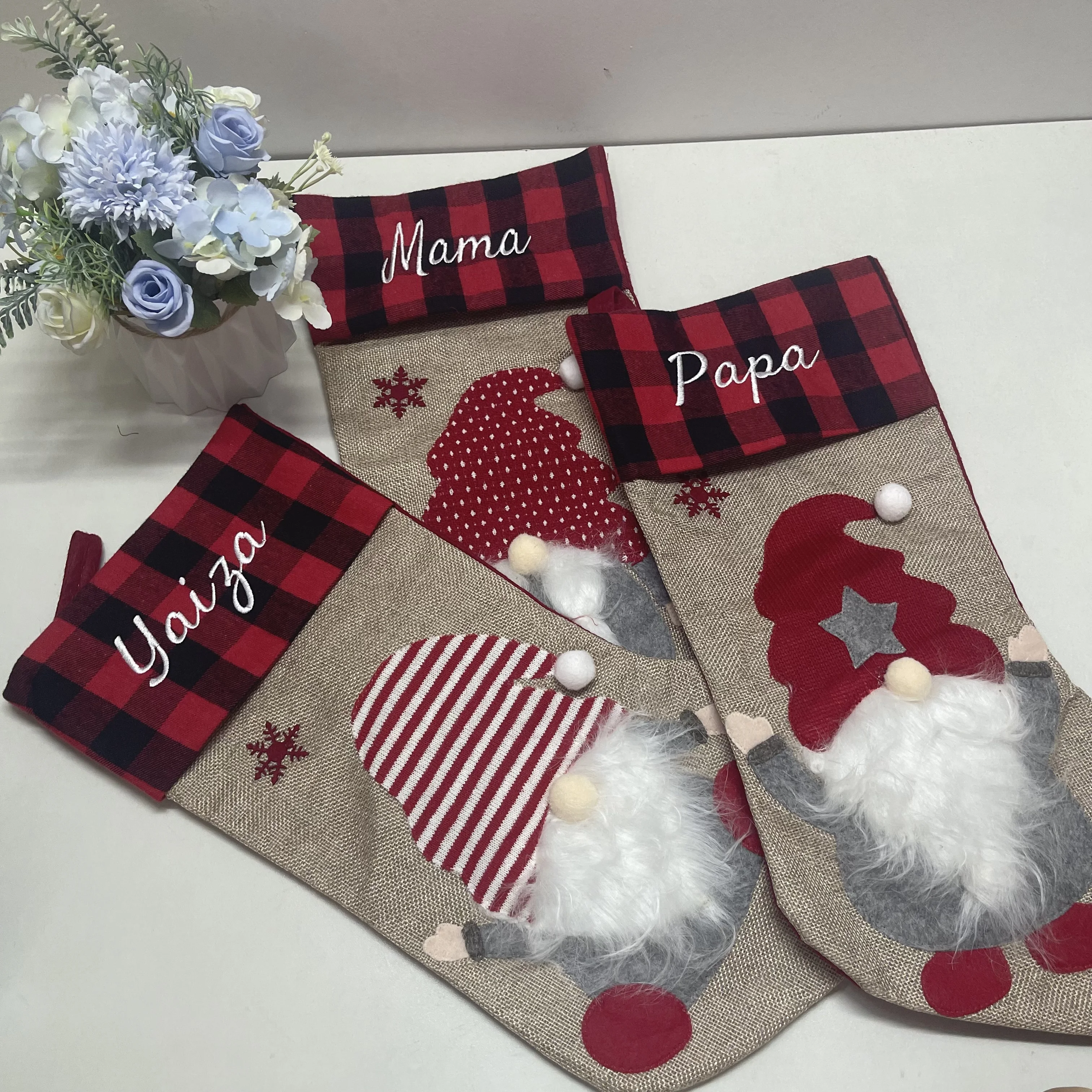 

Custom Name Rudolph Christmas Socks Kids Happy New Year Gift Candy Bag Living Room Christmas Tree Hangings Embroidered Name Sock