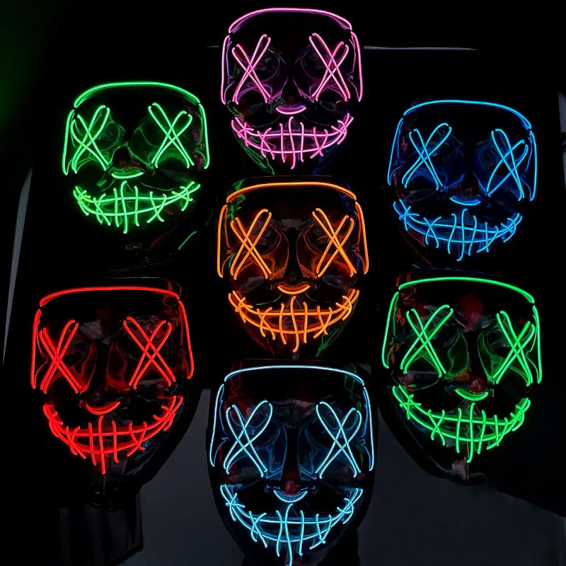 LED Neon Light Masks Luminous Glasses Halloween Party Scary Horror Props Decoration Cosplay Costume Supplies Glow in The Dark