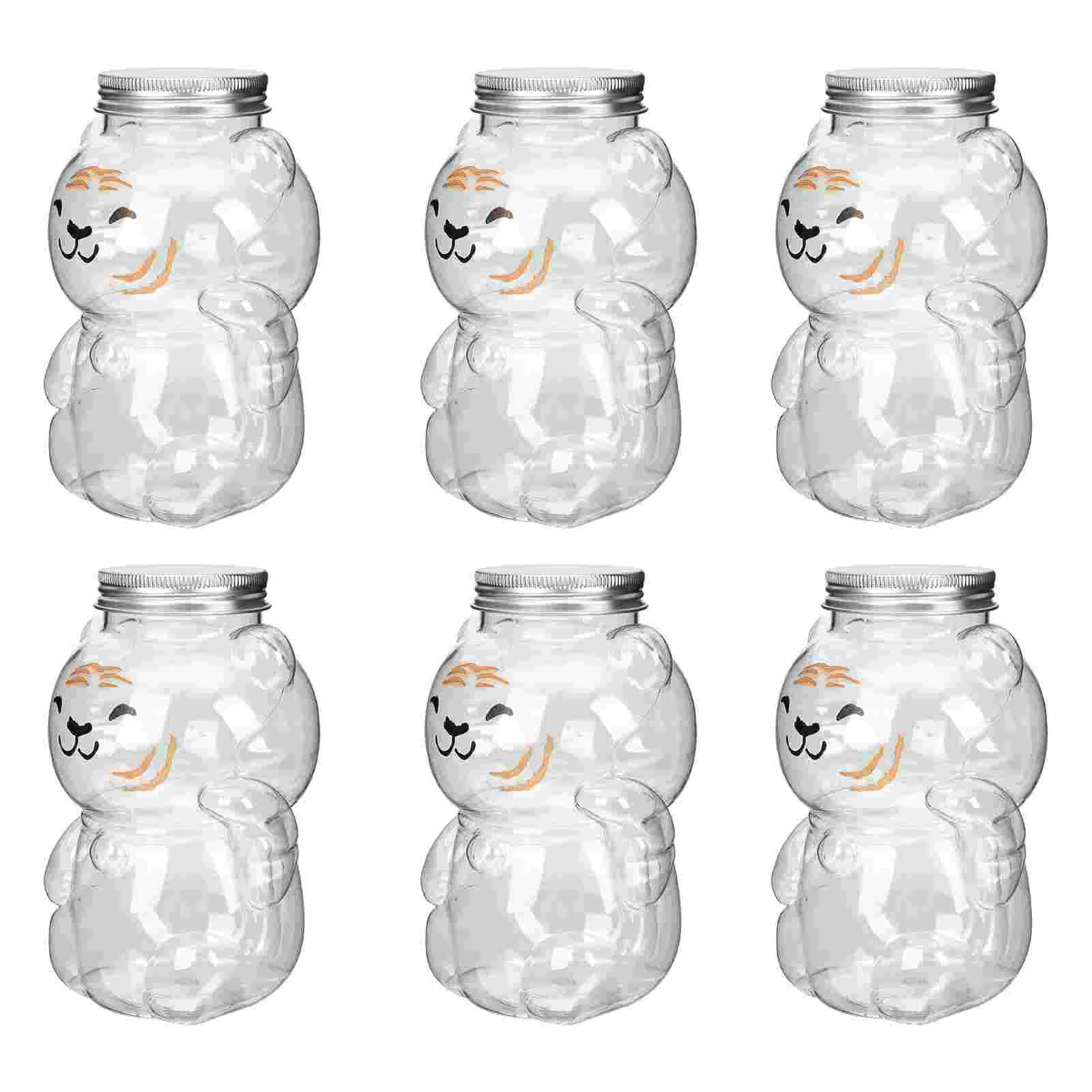 

6 Pcs Container with Lid Cold Milk Tea Bottle Juice Bottles Tiger-shaped Beverage Thick Section Plastic Adorable