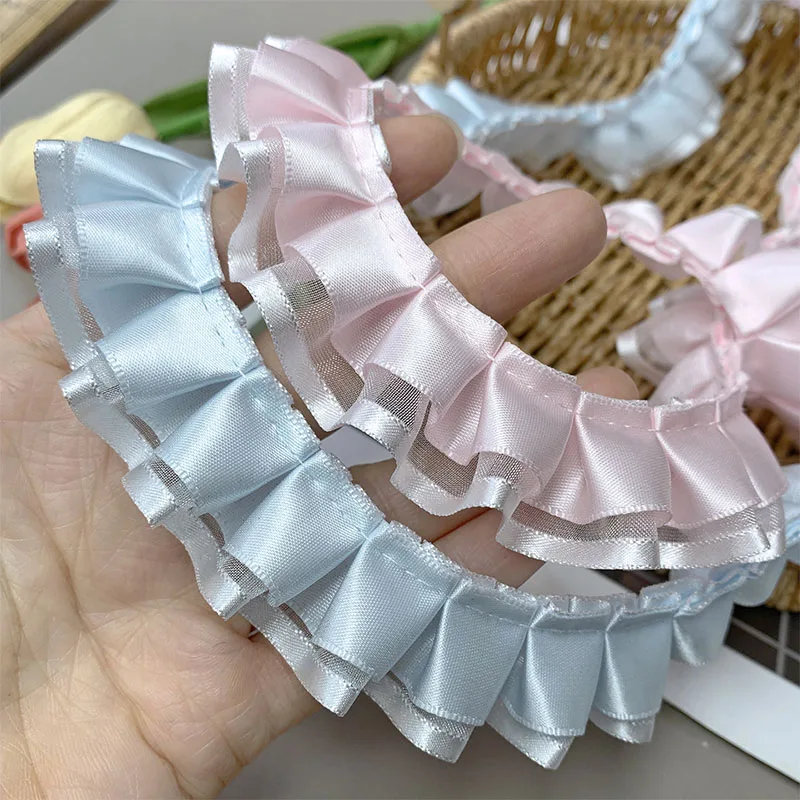 5-20Yards Organza Satin Pleated Lace Unilateral Double-layer Pleated Lace For DIY Ita Bag Decor Party Dress Decorative Clothing