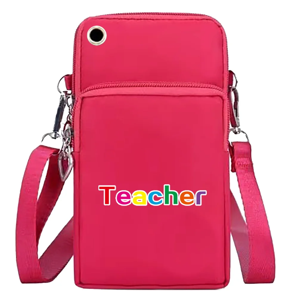 Waterproof Mobile Phone Bag Women Shoulder Bags Apple/Huawei/Xiaomi/Samsung Universal Cell Phone Packet Teacher Print Wrist Pack