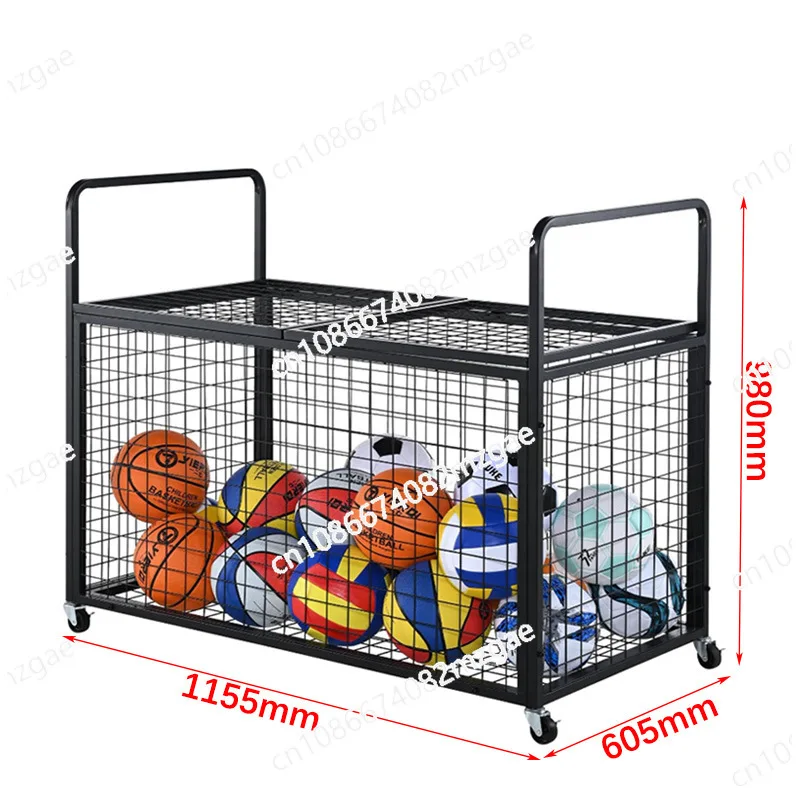 Multifunctional wrought iron ball storage rack, turnover folding open cover flatbed, school basketball volleyball storage rack