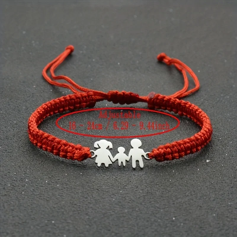 Cute Stainless Steel Family Dad Mom Son Charm Bracelet for Men Women Braided Adjustable Rope Bracelets Lovers Jewelry Gift