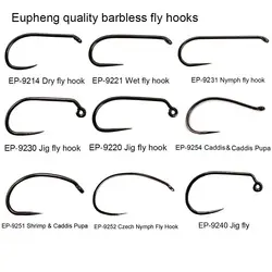 Eupheng 100pcs Fly Fishing Hook Competition Barbless Hook Dry Nymph Shirmp Wet Caddis Fly Tying Hooks Black