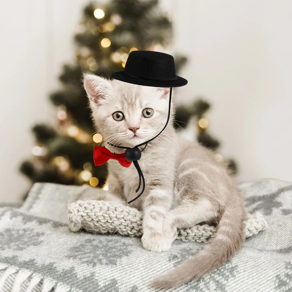 

2 Sets Pet Hat Bow Tie Festival Accessories Small Party Costume Chinchilla Caps Mini Holiday Polyester Hamster Dress up