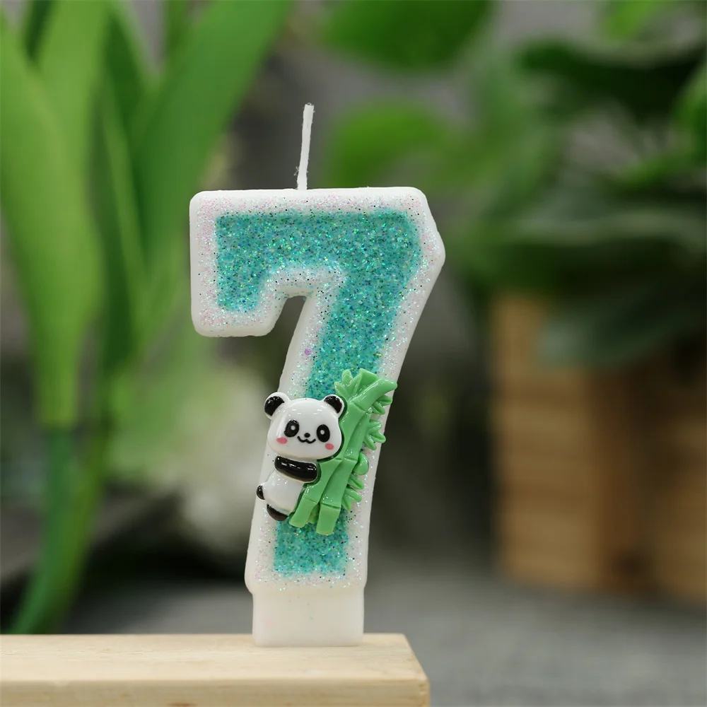 Green Digital Candle Children's Panda Bamboo Birthday Creative Number Candles Party Cake Decoration Shiny 0-9 Birthday Candle