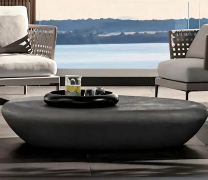 Modern minimalist, pebble coffee table, outdoor waterproof, imitation stone texture coffee table