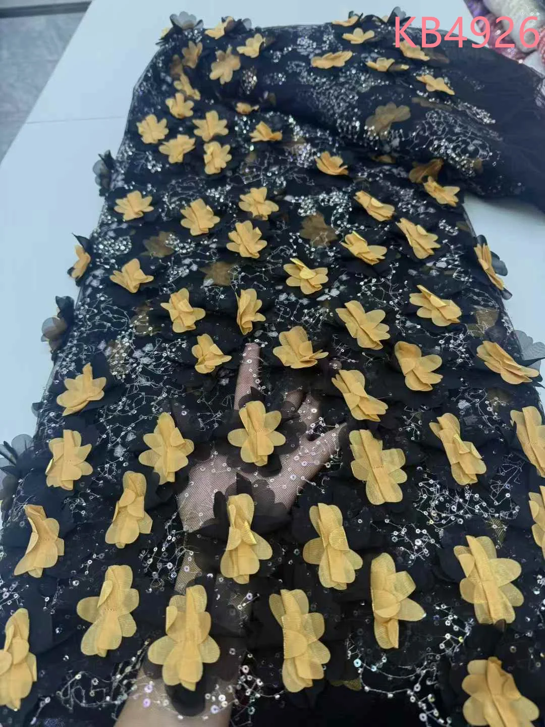 African 3D Flower Lace Fabric 2025 High Quality Beaded Lace Fabric Nigerian Sequins Lace Fabrics French Mesh For Sewing KB4926