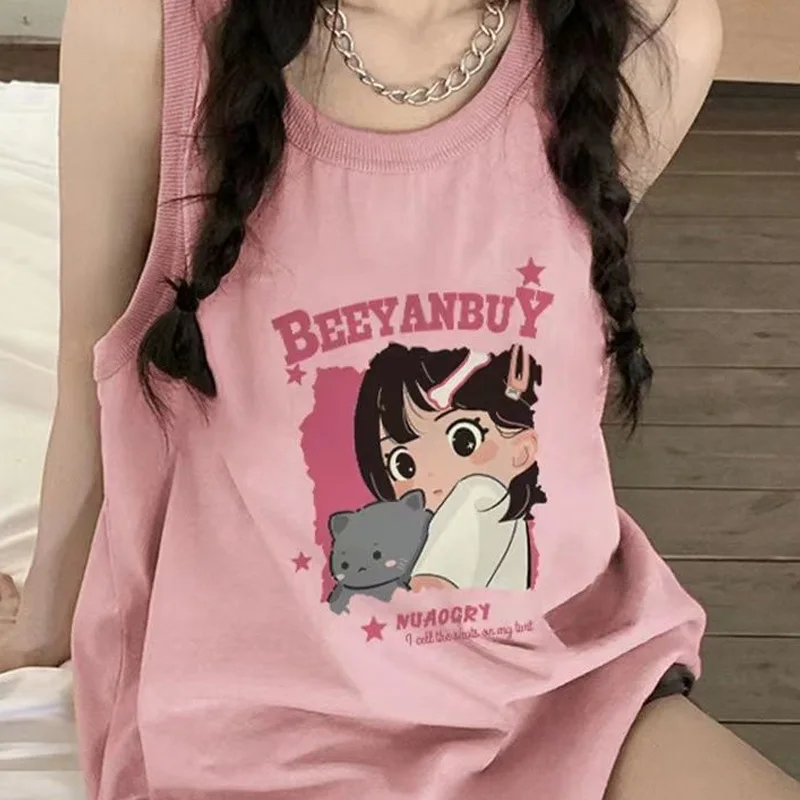 Jerseys sin mangas para mujer, Tops holgados con cuello redondo, camisetas de estilo joven a la moda, 2024