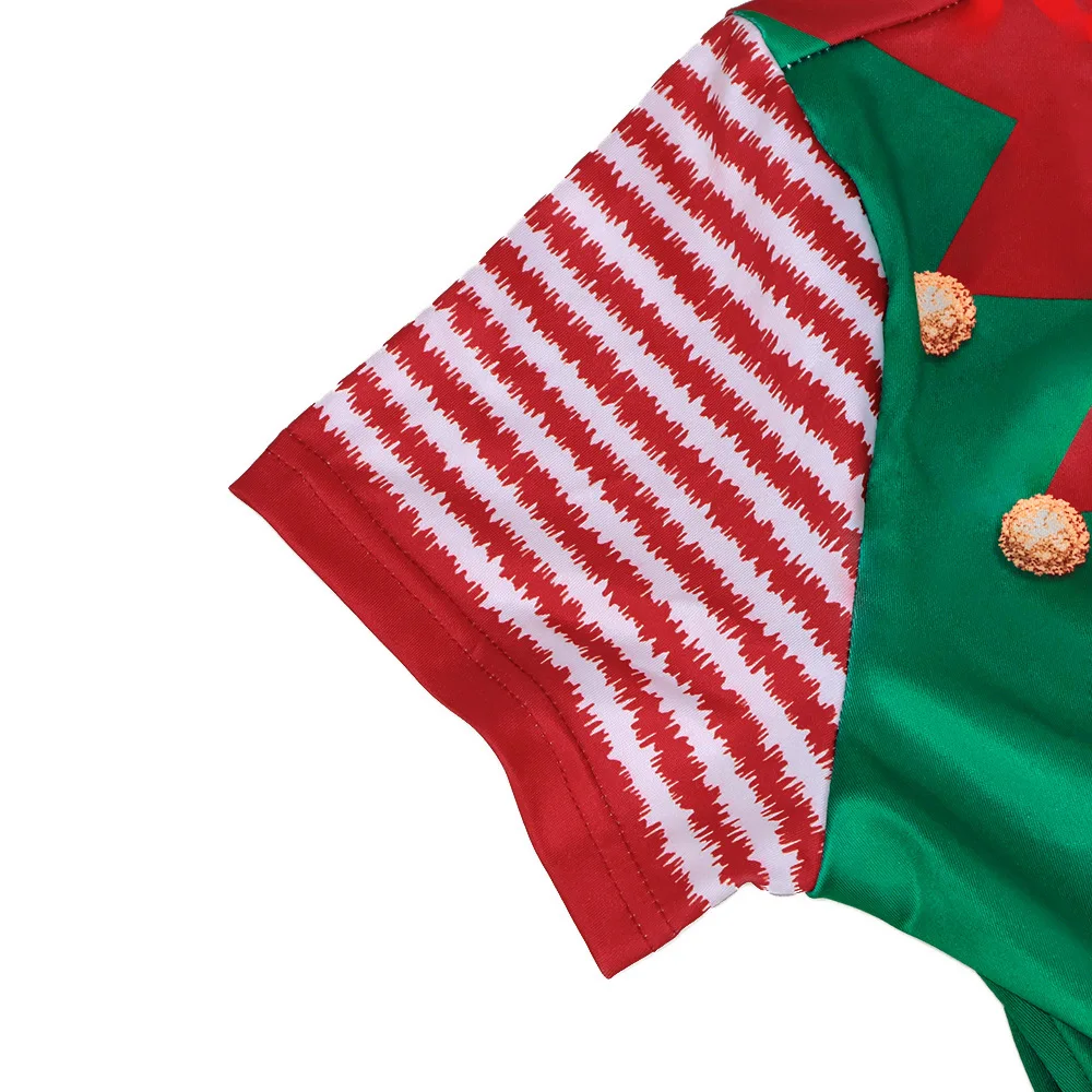 Weihnachts-Elfenkostüm für Damen, kurzärmelig, V-Ausschnitt, Taillengürtel, bedruckter ausgestellter Rock, Weihnachtsfeier, festliches Party-Cosplay-Kleid, Outfit 2026 – Detail 12
