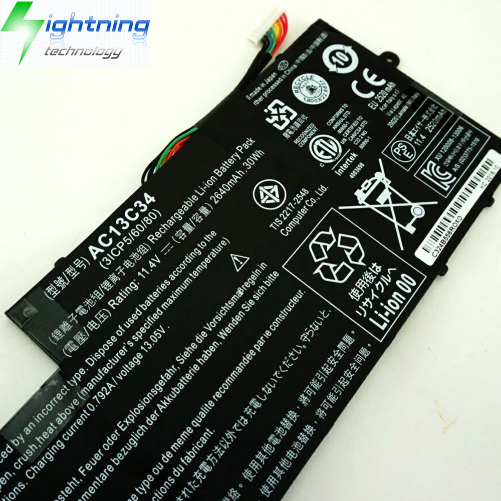 Imagem -02 - Brandnew Genuíno Original Ac13c34 11.4v 2640mah Bateria do Portátil para Acer Aspire V5122p V5-132 E3-111 E3-112 Es1-111m