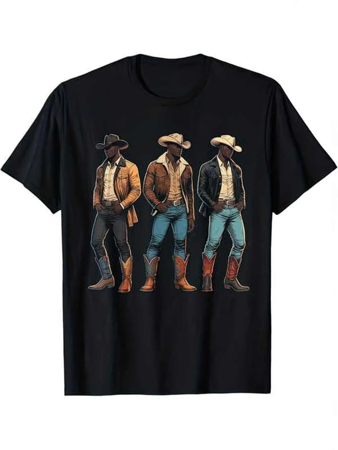 Casual Short Sleeve Crew Neck Western Cowboy Print Men'S Outdoor Men'S Clothing Men'S Casual Versatile All Season Inner Wear Summer Printed T-Shirt