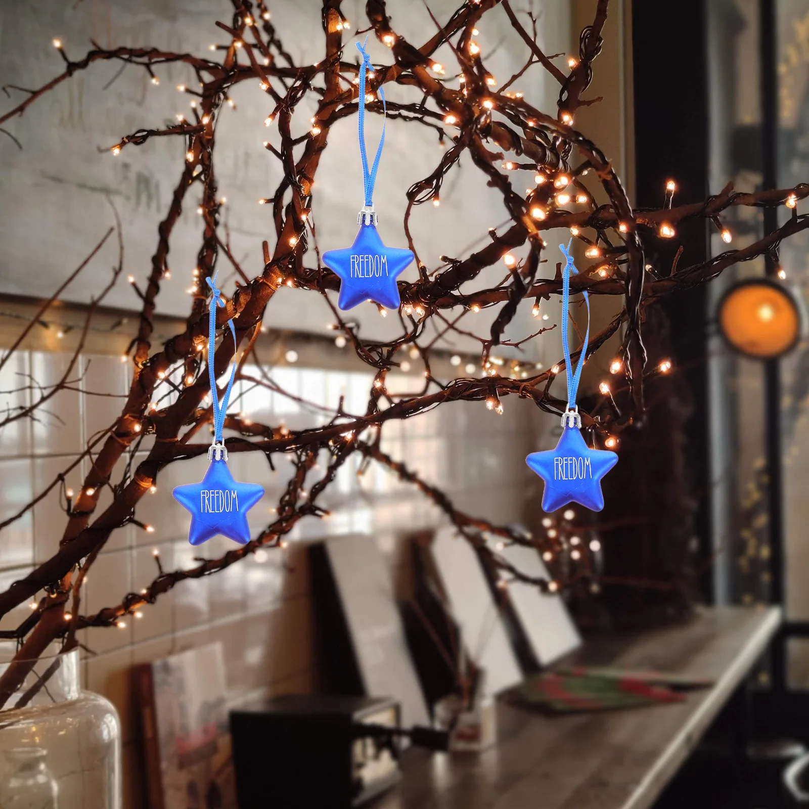 Adornos de estrellas patrióticas, decoraciones para el Día de la independencia, bolas colgantes del 4 de julio, fiesta del Día Conmemorativo, decoraciones para árboles temáticas de EE. UU., 6 uds.
