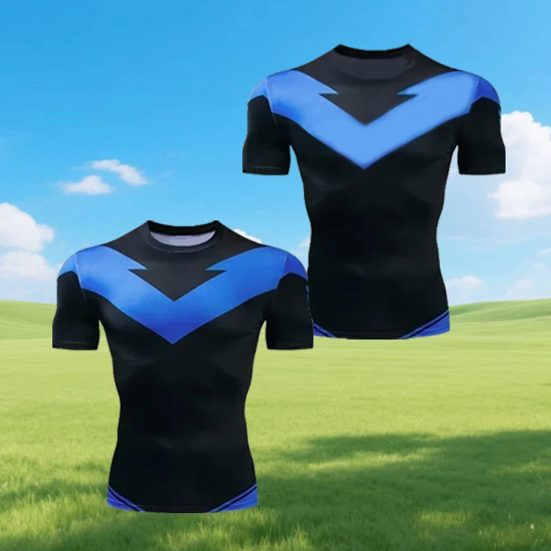 الأحمر Nightwing طاقم الرقبة قصيرة الأكمام تي شيرت غير رسمي 2025 جديد الكبار تي شيرت مطبوع اللياقة البدنية تنفس التجفيف فضفاض سترة رياضية علوية