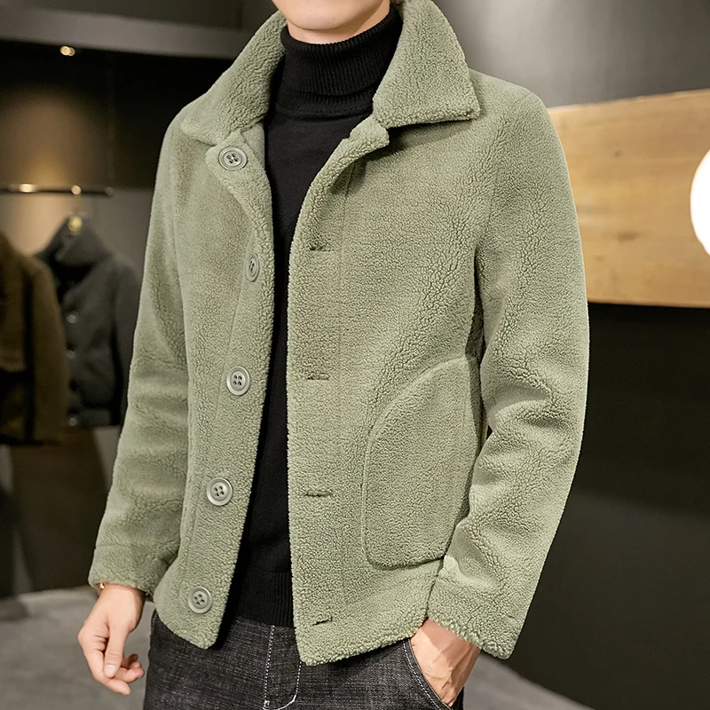 Winter Men\'s Warm Woolen Jacket High Quality Granular Wool Fabric Reversible Wool Jackets Turn Down Collar Casual Outwear Man