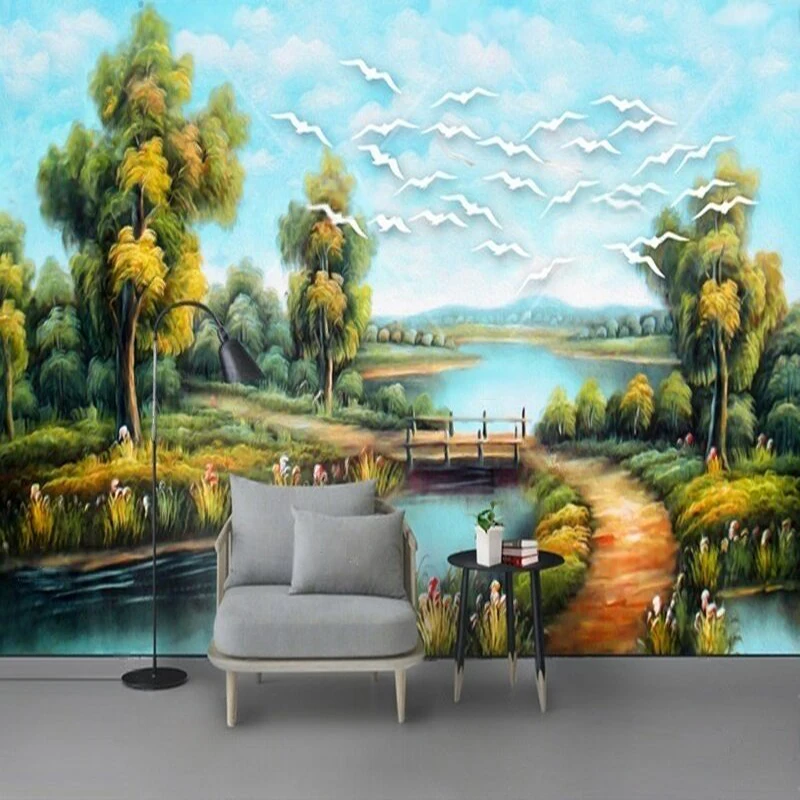 Papier Peint Panoramique Pintado Modern and beautiful landscape oil painting luxurious home decoration bedroom background wall