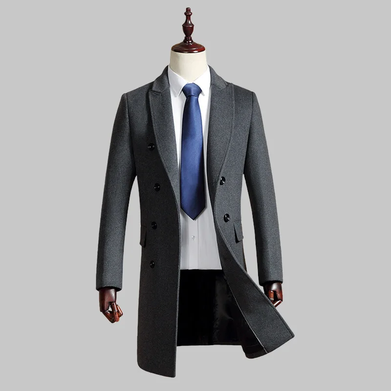 

American style New Fashion Men's Double-breasted Long Sleeve Solid Color Casual Trendy Elegant Wool Coats Male Clothes Jackets