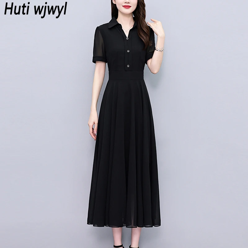 ชุดเดรสชีฟองสีพื้นลำลองสำหรับผู้หญิง ฤดูร้อน 2025 ชุดเดรสทำงานสไตล์หรูหรา ชุดเดรสทรงเข้ารูปสไตล์วินเทจ ชุดเดรสออกงานกลางคืนสุดชิค ชุดเดรสยาวสำหรับงานพรอม