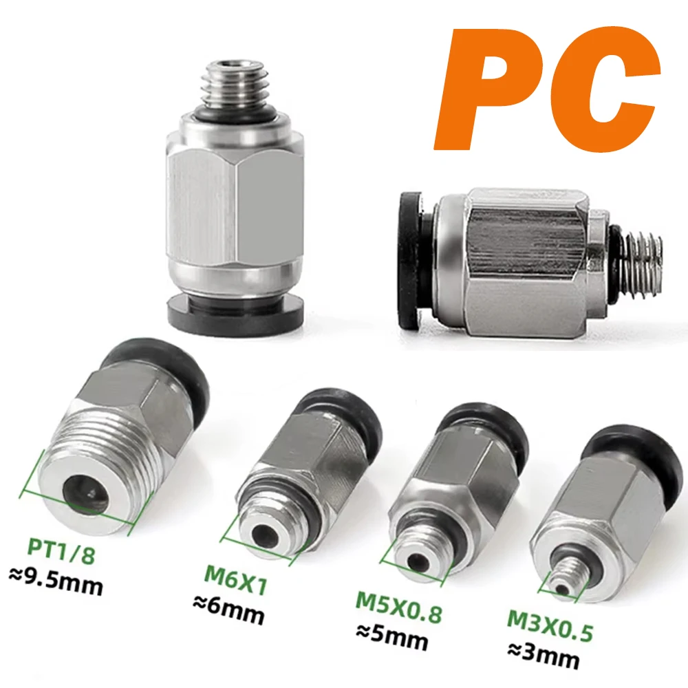 2~50Pcs Quick PC Pneumatic Fitting OD 3/4/5/6mm Hose Push In Joint Male Thread M3*0.5 M5*0.8 M6*1.0 PT1/8