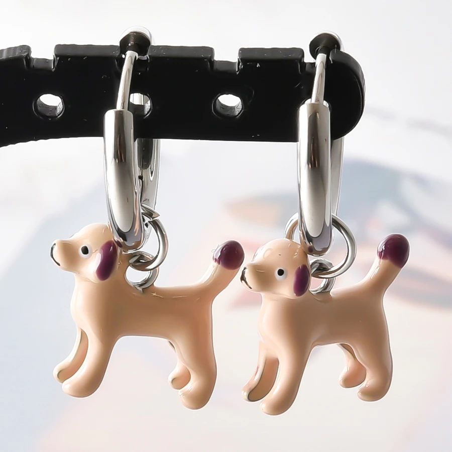 Anlaufgeschützte 316 Edelstahl-Ohrhänger mit Kaktus-, Paprika- und Hunde-Emaille-Anhängern, runde Ohrringe für Damen und Herren, Ohrschmuck, Piercing – Detail 18