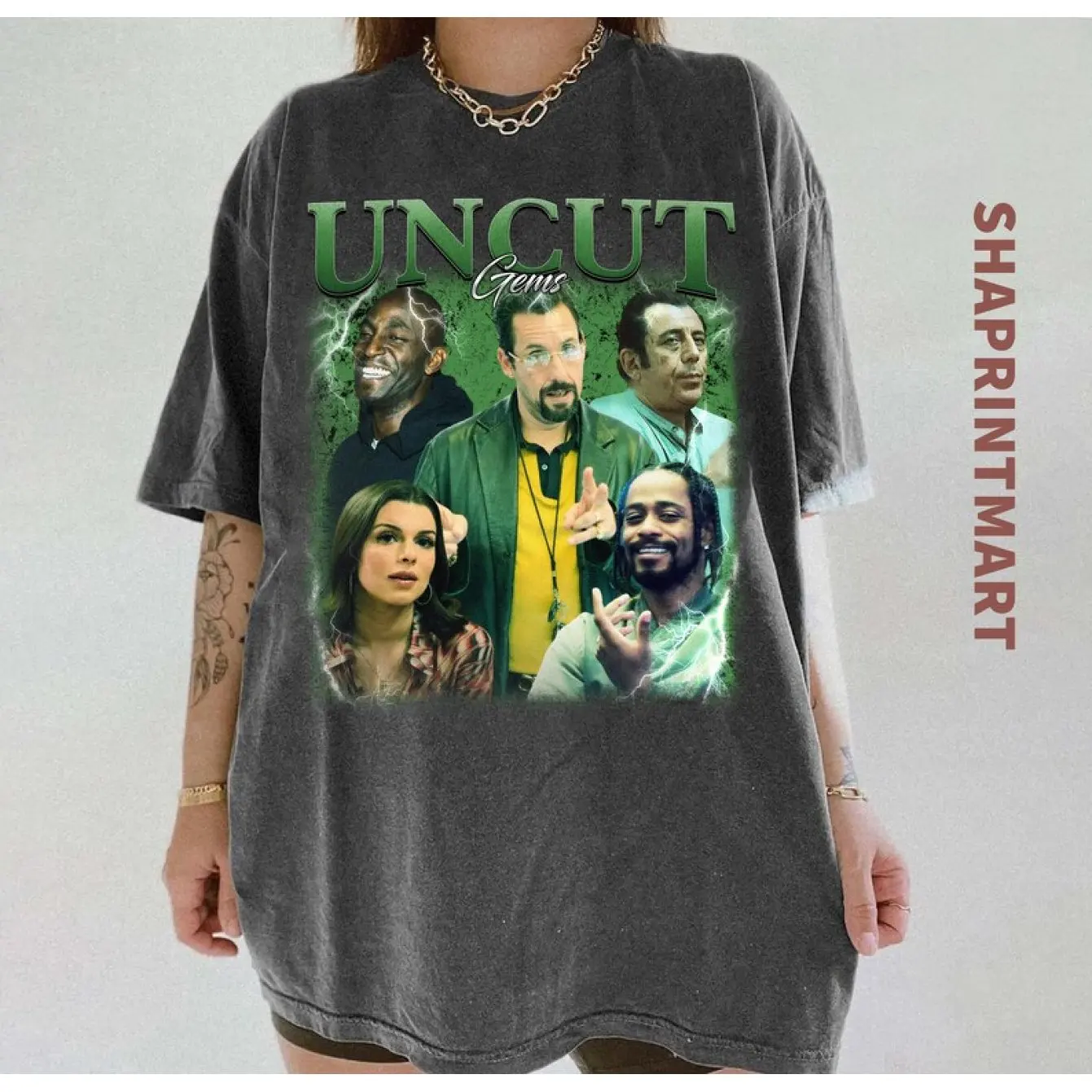 

Original Stone "Movie Theme T-shirt - Howard Ratner Pattern Printed Shirt Retro 90s Style Casual Top