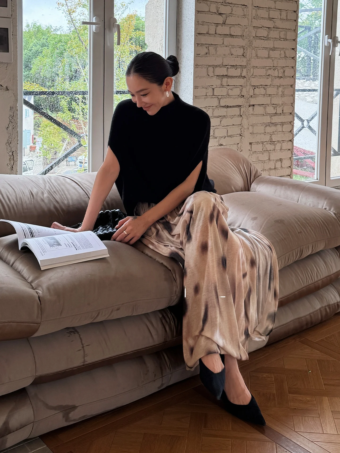 

Художественная длинная юбка для женщин, осенняя, с высокой талией, свободного кроя, H-образная, из полиэстера и регенерированного целлюлозного волокна, повседневная