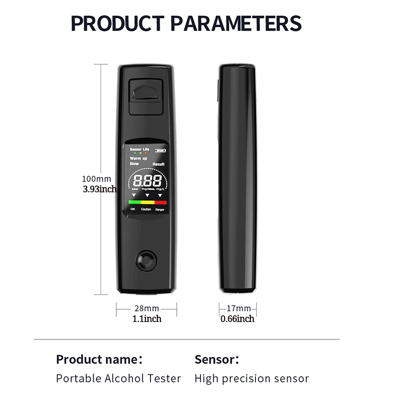 New Alcohol Tester Professional High Sensitivity Breathalyzer Non-Contact Alcoholometer Type-C Charging Portable Breathalyzer