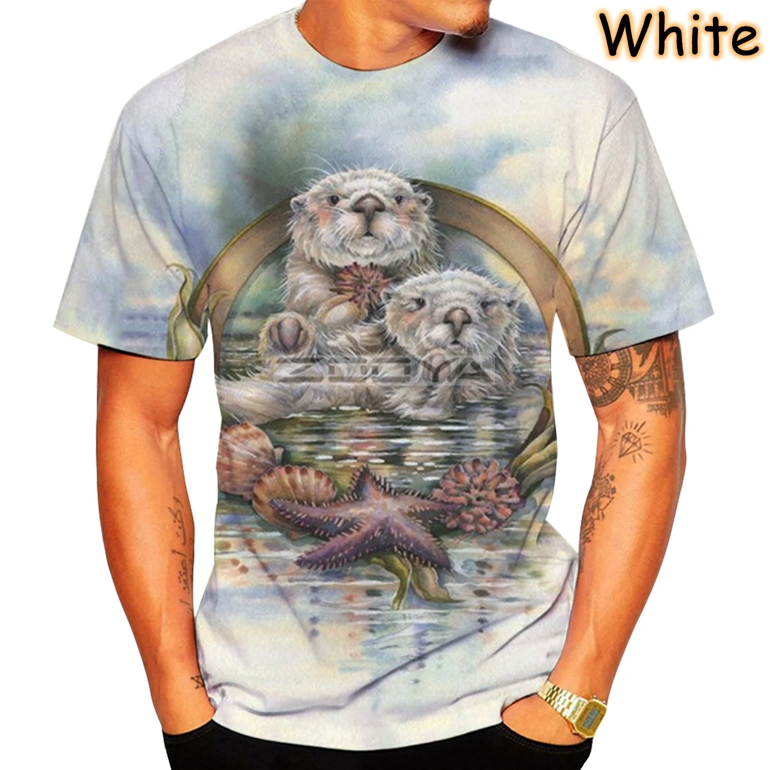 2022 New Fun Otter Printed T-shirt Summer Unisex Loose Fashion Casual T-shirt