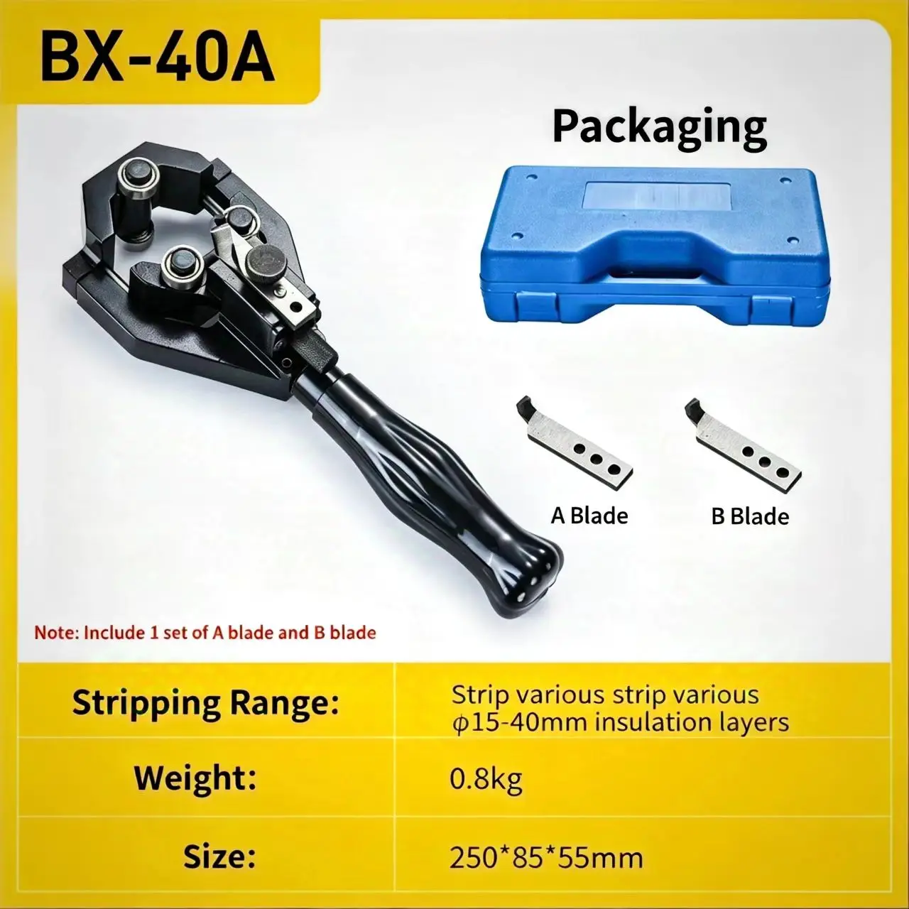 BX-40 Electrician Wire Stripper Plier – 20-40mm High Voltage Cable & Insulation Stripping Tool, End Semiconductor Hand Tools