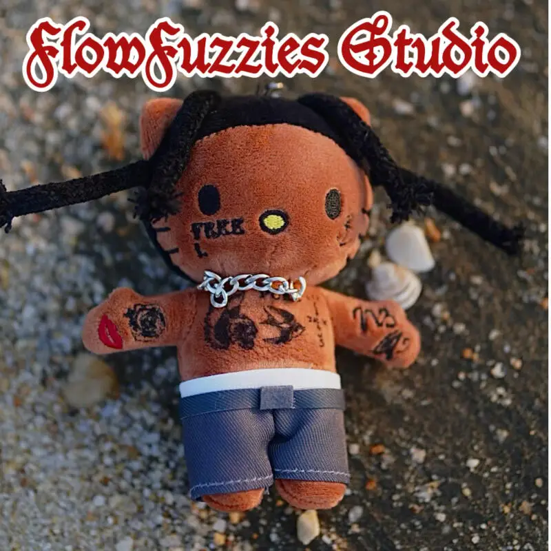 Flowfuzzies ستوديو الاتجاه الأصلي سلسلة ترافيس كيتي قصيرة أفخم محشوة مفتاح سلسلة سلاسل المفاتيح دمية نموذج قلادة اللعب هدية #4
