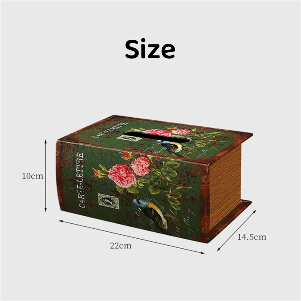 2027 Retro European Simulation Book Tissue Box Wooden Coffee Table Napkin Storage Box Living Room Decoration Leather Tissue Orga