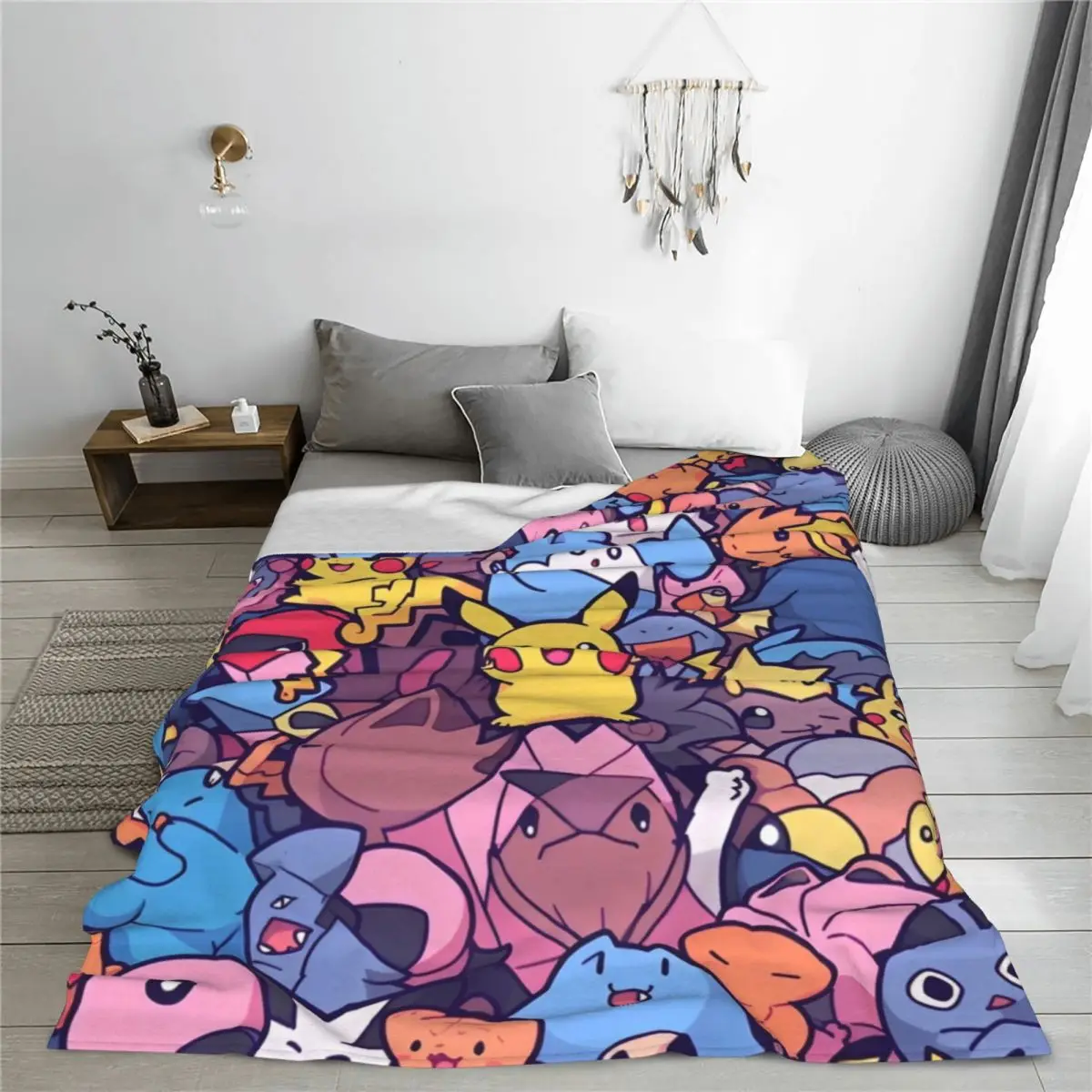 Pokemon Pikachu Anime Blanket Fleece Spring Autumn Cute Cartoon Multi-function Soft Throw Blanket for Sofa Office Rug Piece