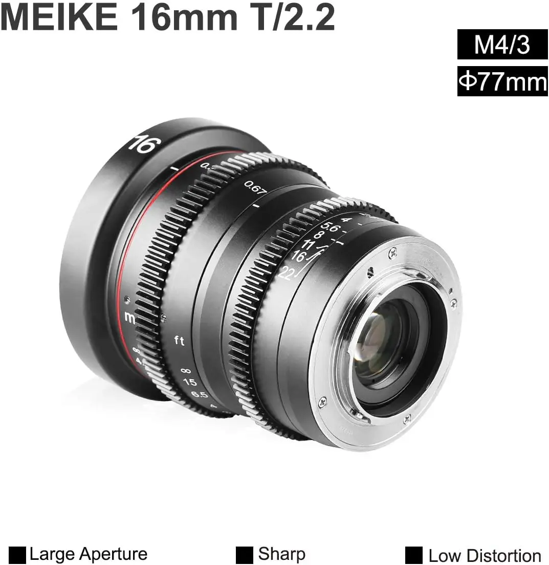 Meike 16mm T2.2 Micro 4/3 Cine Lens Mini Prime Low Distortion For Micro Four Thirds M43 MFT Olympus PanasoBMPCC 4K ZCAM E2