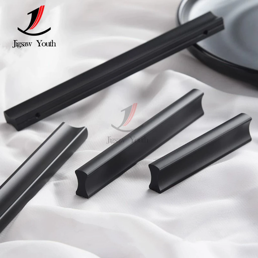 64mm-320mm Kitchen Cabinet Storage Handles Closet Wardrobe Dressers Black Door Handle Drawer Pulls Knobs Hardware accessories