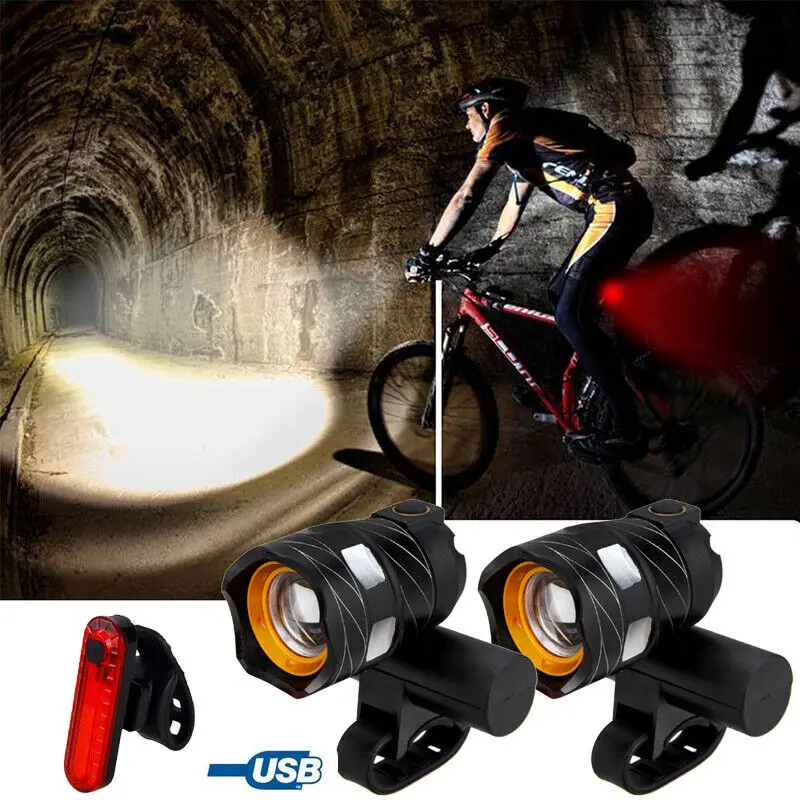 Waterproof USB  Rechargeable Front Bicycle Lamp Zoomable Led Bike Light MTB Cycling Headlight 3 Modes Night Safety Torch