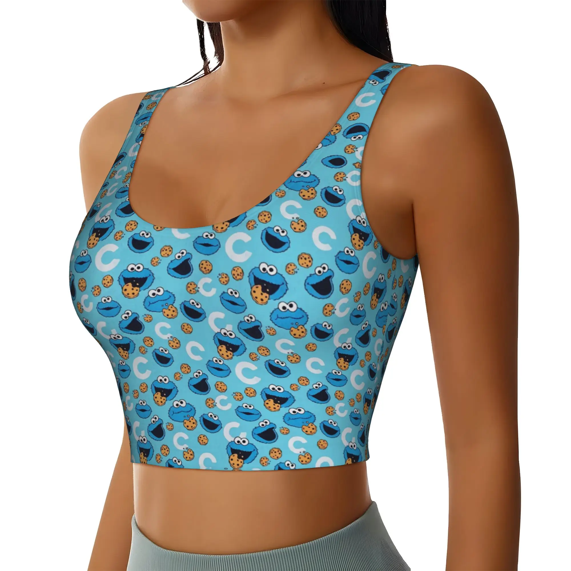 Custom Cookies Anime Monsters Workout Crop Tank Tops for Women Elmo Cartoon Yoga Sports Bras