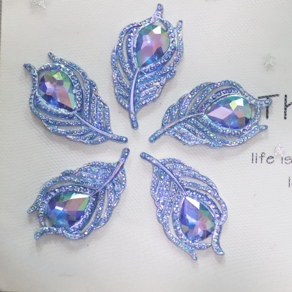 20PCS New Resin 3D Peacock Feathers Solid Color DIY Crafts Leaf Shape Rhinestones Flat Back Rhinestone Scrapbook