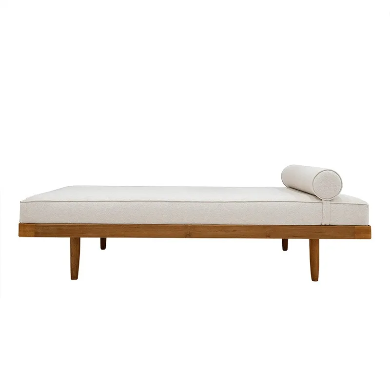 Teak bed Solid wood fabric single sofa bed Study rest bed
