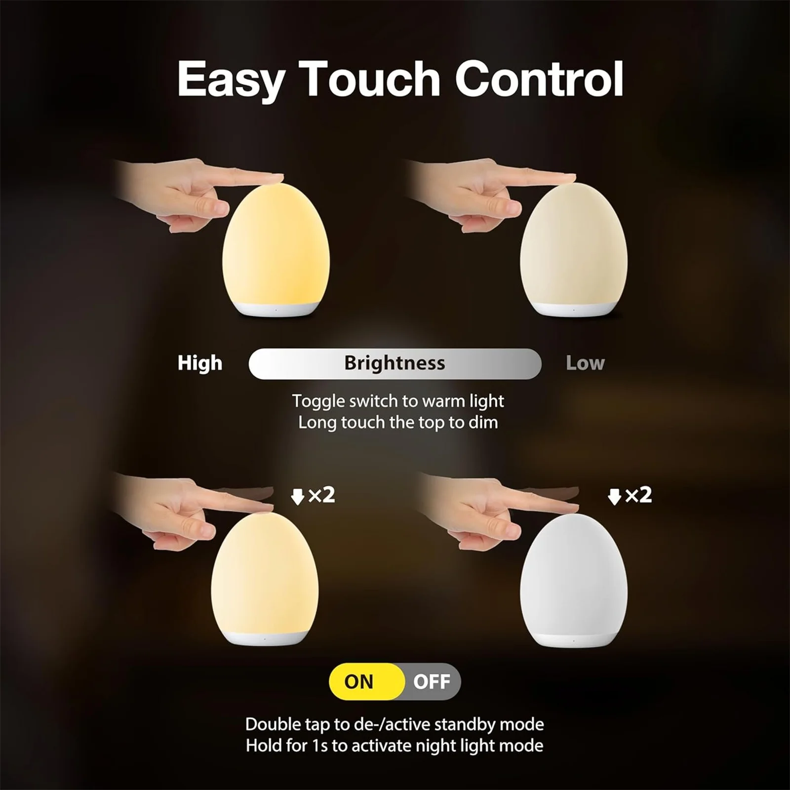 Luci notturne a LED USB ricaricabile a forma di uovo RGB Pat Light Alimentazione del bambino Lampada per protezione degli occhi per dormire Lampada da tavolo da bar per esterni