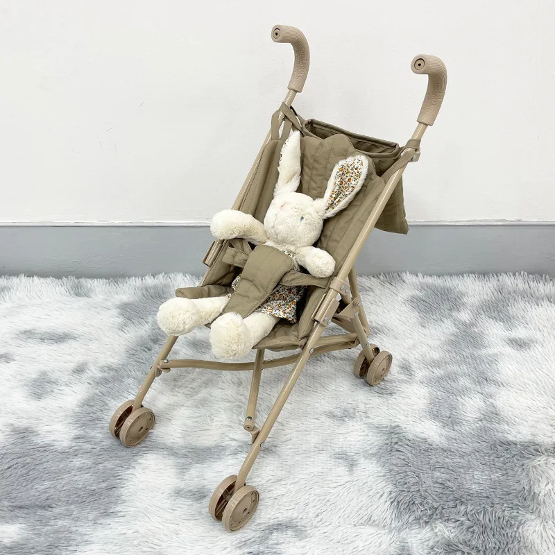 Folding Umbrella Doll Stroller for Girls Soft Embroidery with Sturdy Metal Frame Pretend Play with Dolls Christmas Gift for Kids