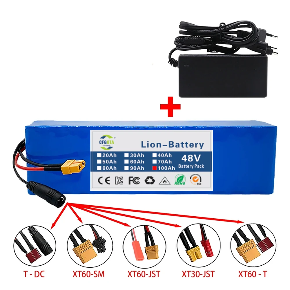 

13S3P 48V 100000mAh 100Ah Lithium-ion Battery Pack with 1000W BMS for 54.6V E-bike Electric Bicycle Scooter