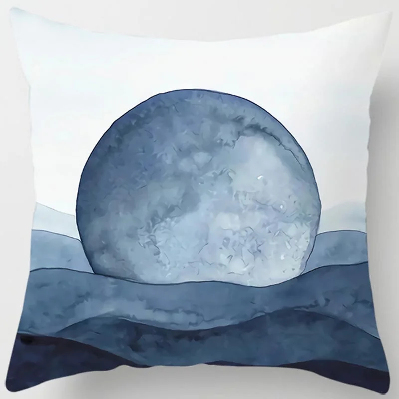 Blue Tone Art Print Square Cushion Cover Home Living Room Sofa Car Decoration Waist  Pillow