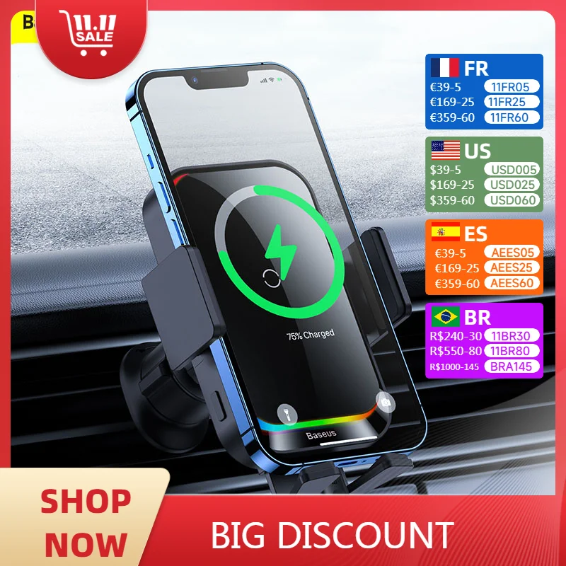 

Baseus Car Phone Holder Infrared 15W QI Wireless Phone Charger For iPhone 11 12 13 14 pro Xiaomi Samsung Fast Wireless Charger