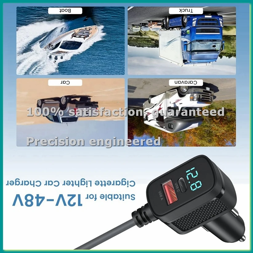 

Автомобильное зарядное устройство для мини-кабеля питания, адаптер 12В-48В с портом USB-C и LED-дисплеем вольтметра, 3 метра - TCES