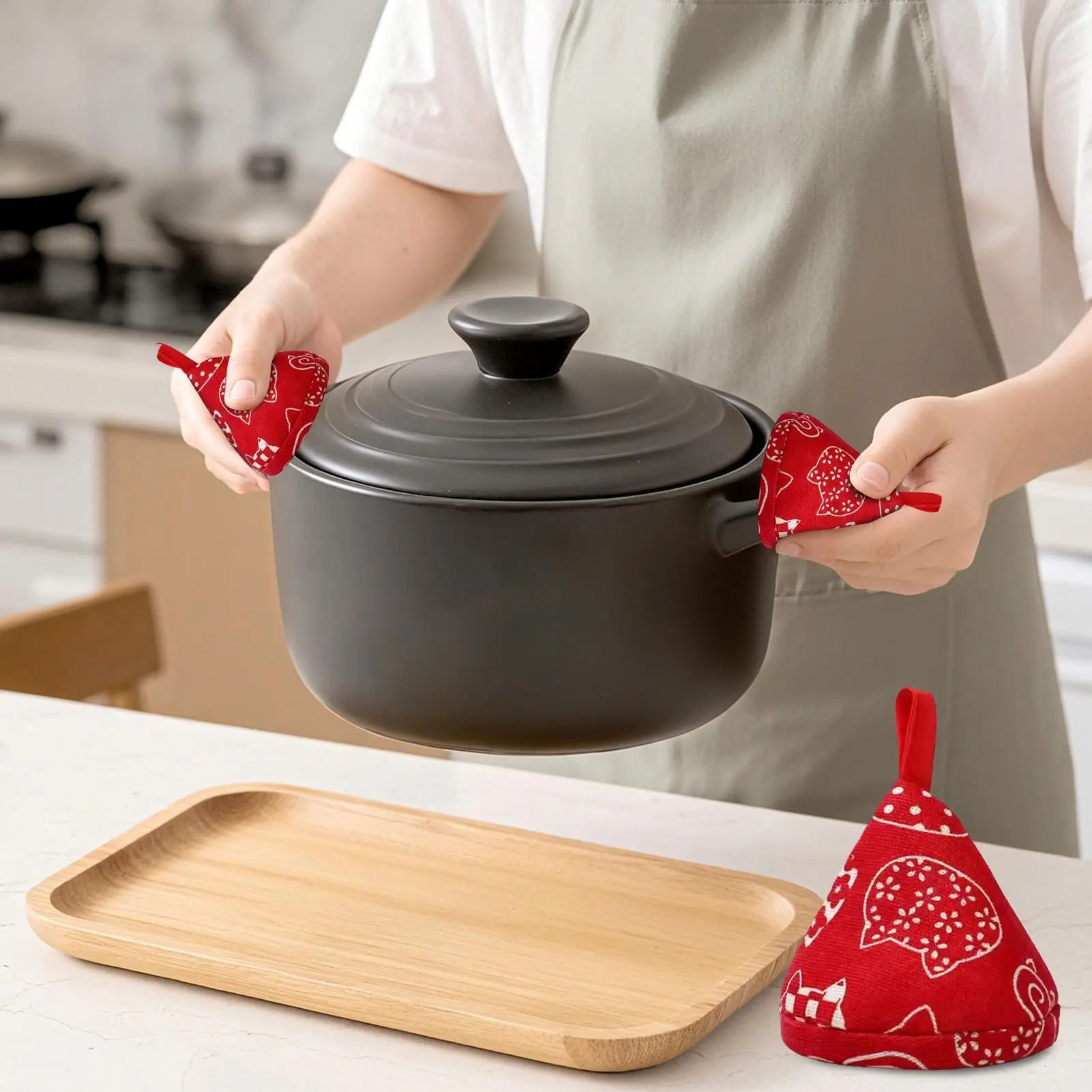 2 Pcs Heat-Resistant Triangular Silicone Pot Lid Handle Cover with Cute Cat Design, Non-Slip Gripper for Kitchen, Oven, BBQ