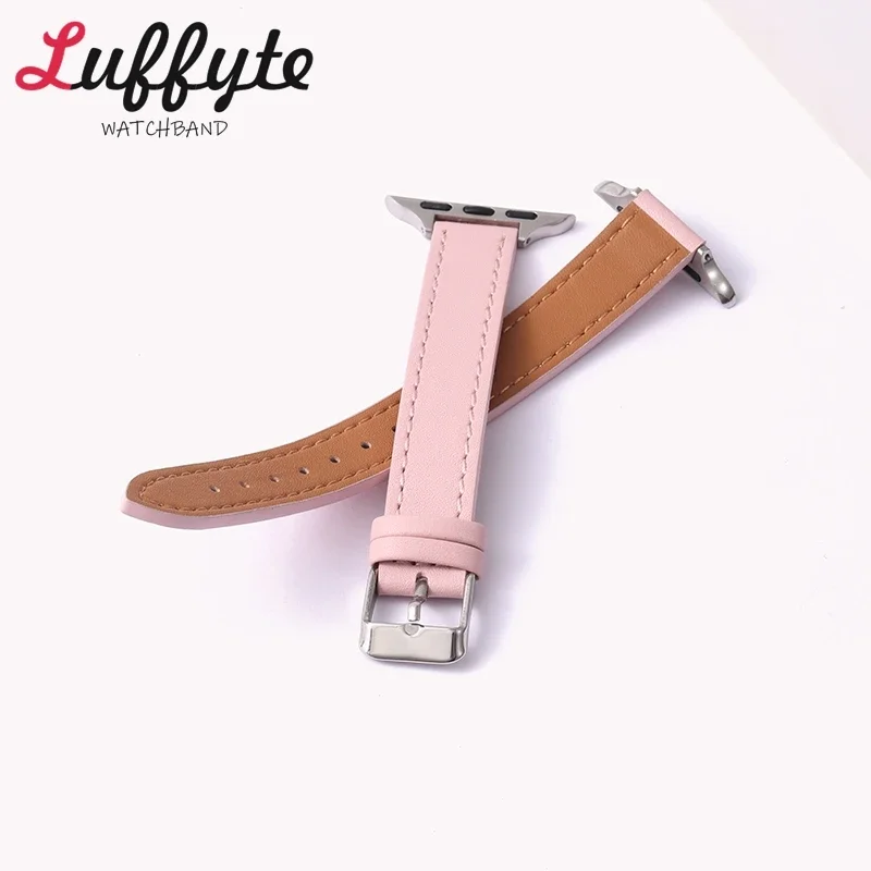 Slim Leather Strap for Apple Watch Band 49mm 46mm 45mm 42mm 40mm 44mm 41mm 38mm Bracelet for IWatch Ultra SE 1-10