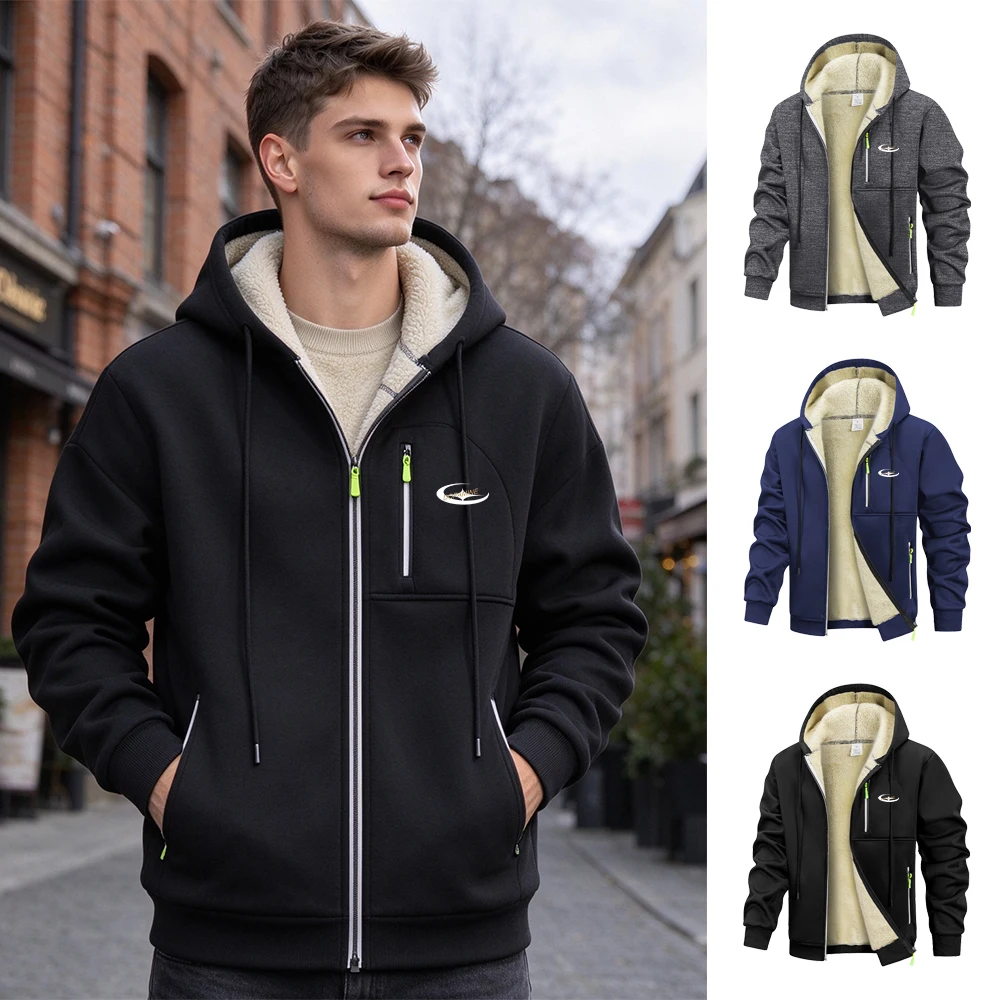 Men's Stylish Graphic Print Hoodie Thickened Warm Zippered Pockets Casual Sweatshirt For Streetwear Daily Commute And Workouts