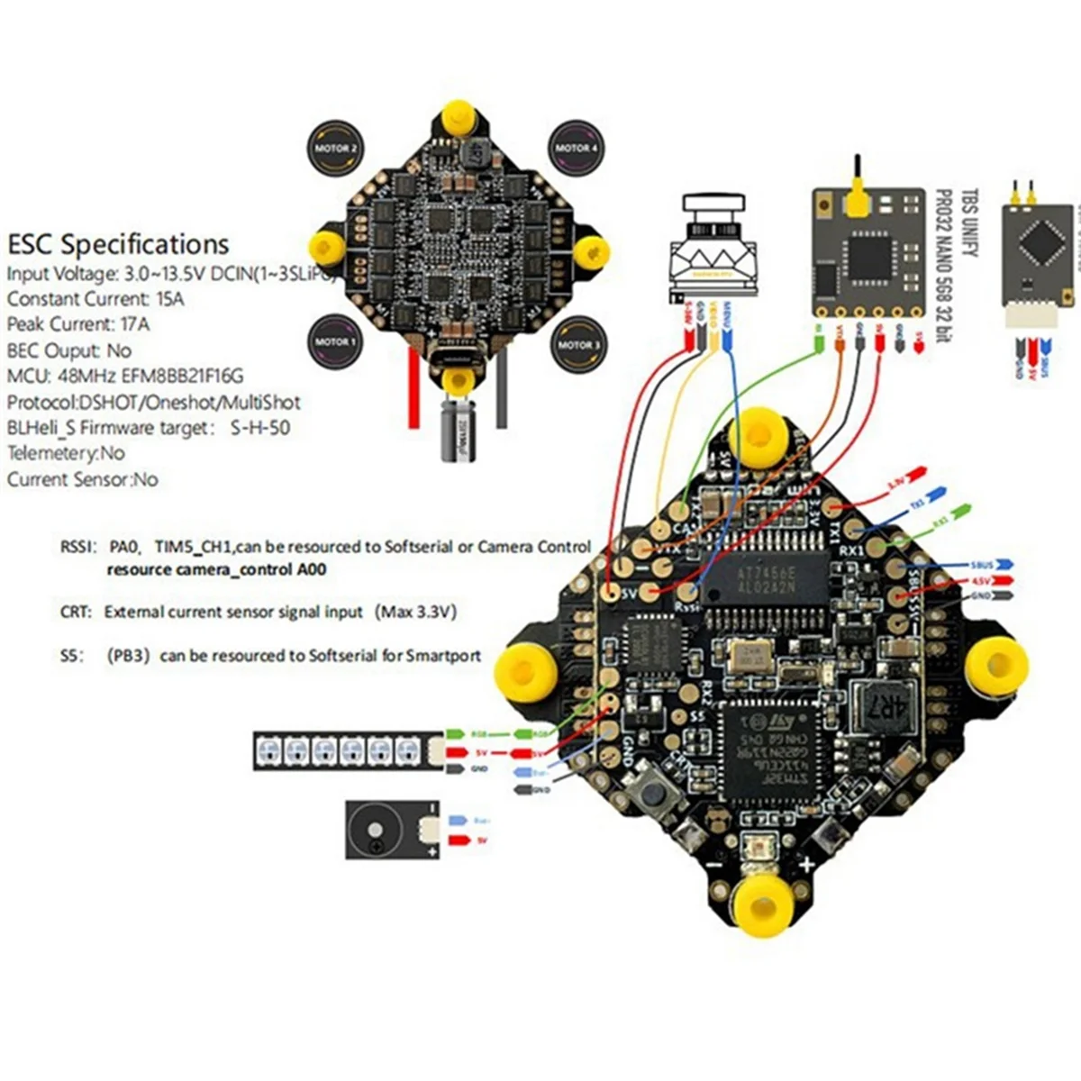 A03R F411 AIO Flight Controller MATEKF411 Onboard MPU6500 Gyroscope and OSD 5V2A BEC for RC Drone FPV Racing