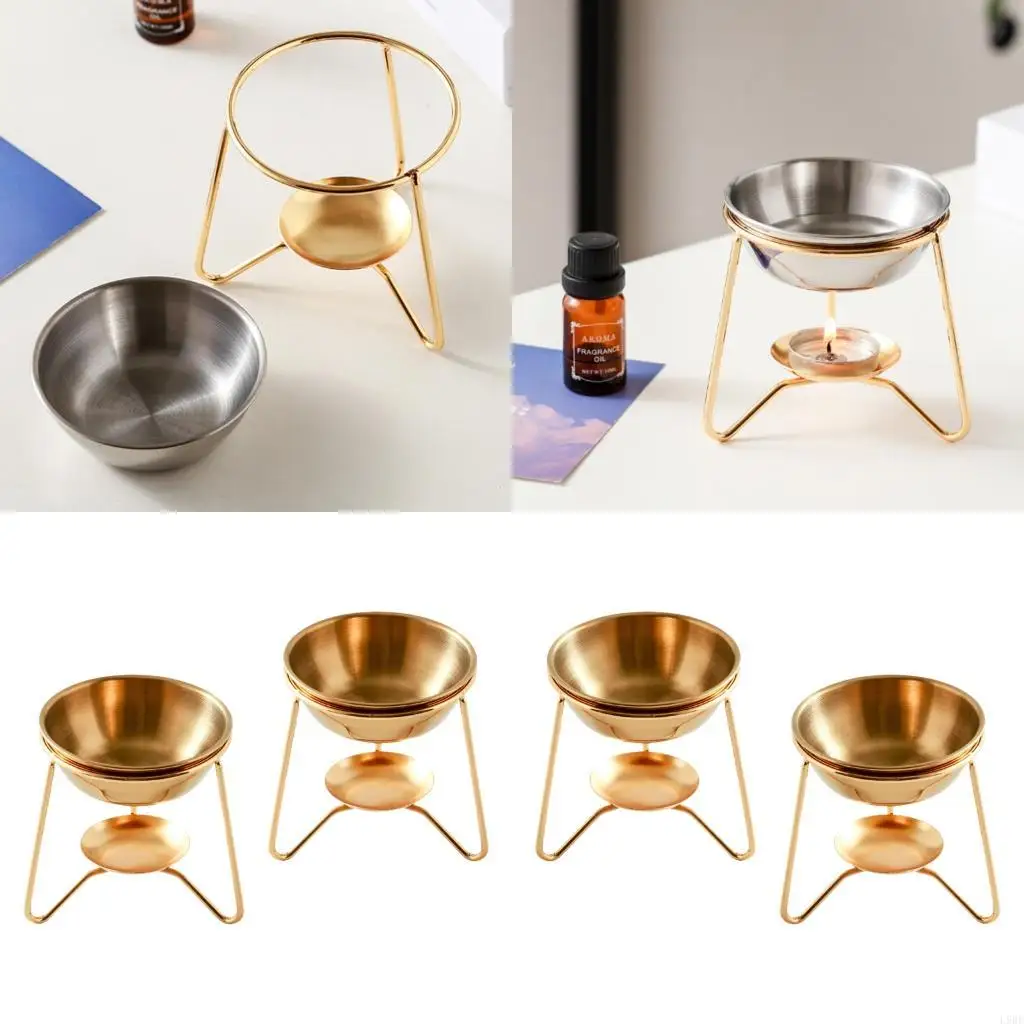L9BE Stylish Stainless Steel Essential Oil Burners Melt Warmer Tealight Holder Stove for Living Space and Bedroom O